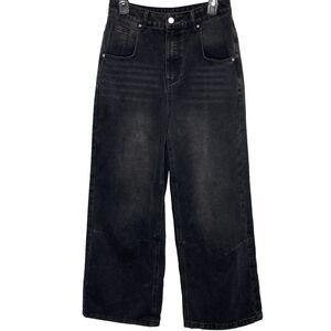 MYOURSA Jeans Baggy Wide Leg High Waist Denim Baggy Streetwear Womens S Black